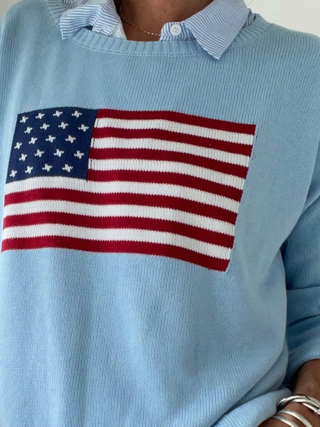 American Flag Sweater - Light Blue