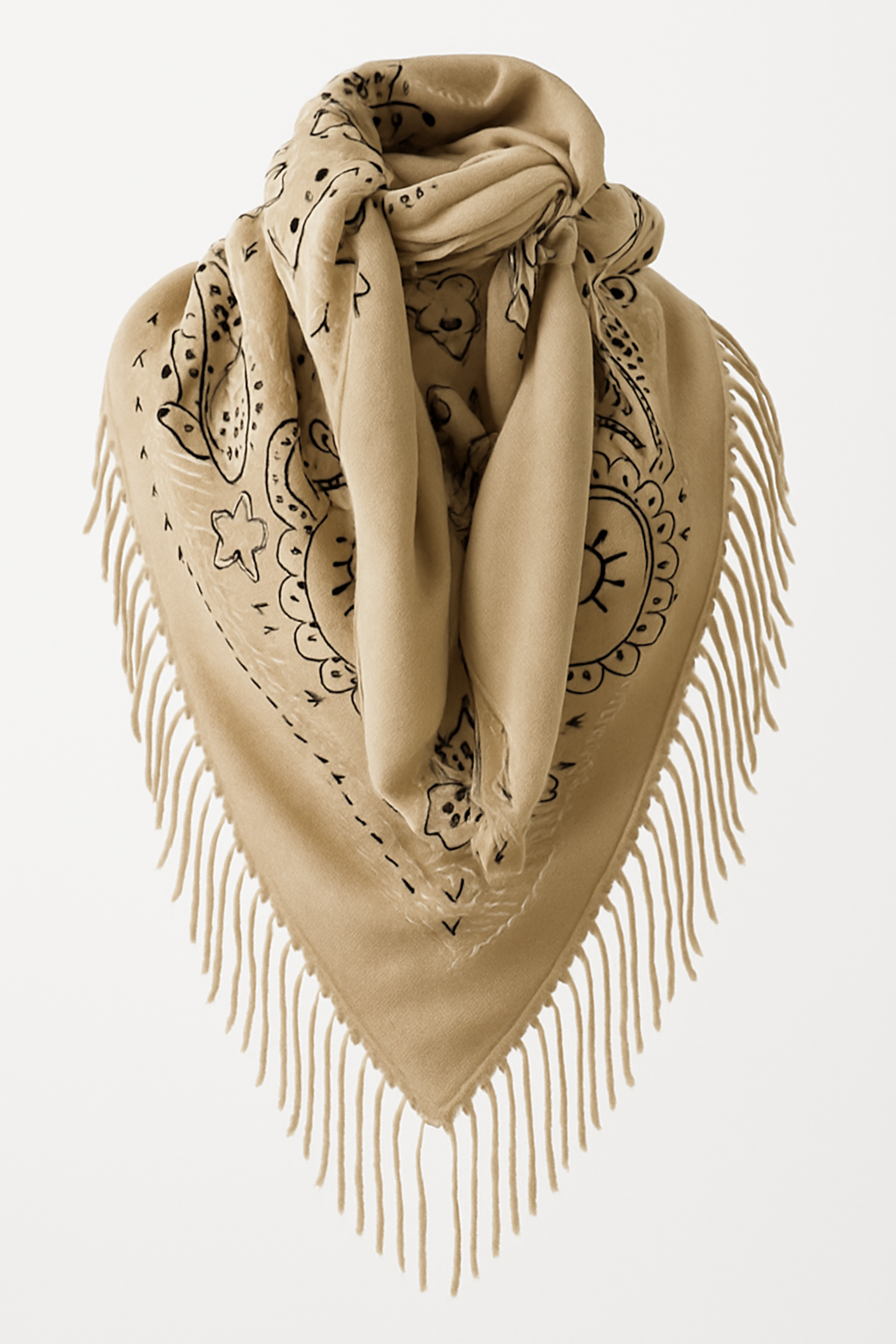 Bandana Scarf Fringe- Beige