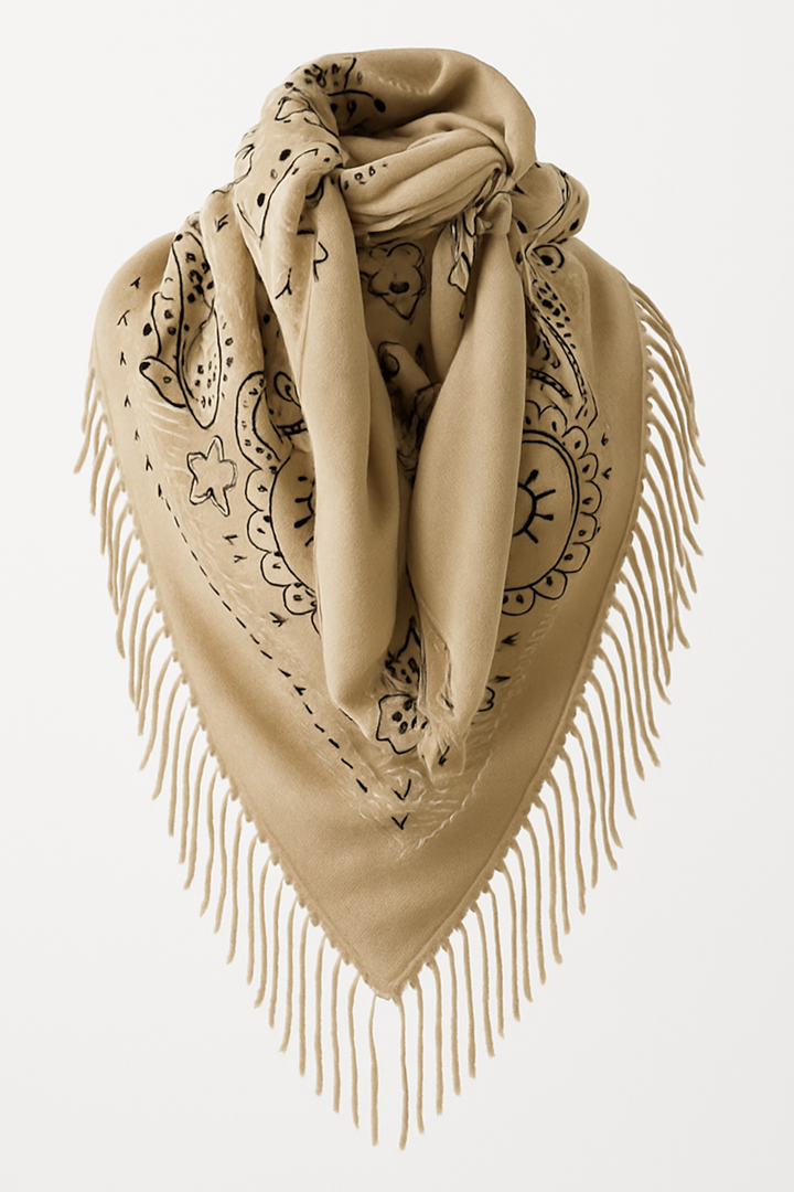 Bandana Scarf Fringe- Beige
