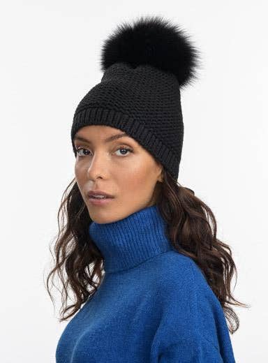 Black Pom Pom Hat