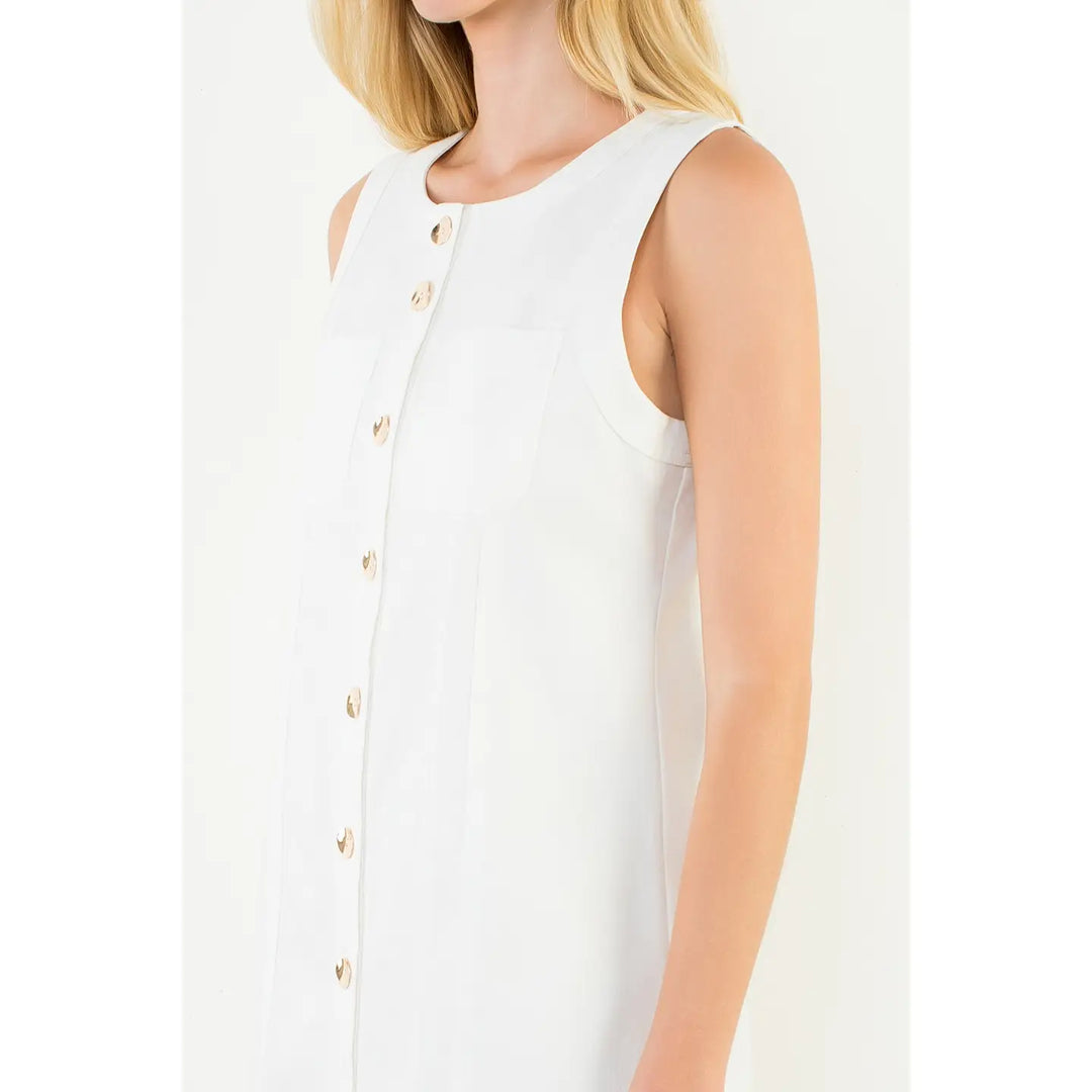 Palmer Button Dress - White