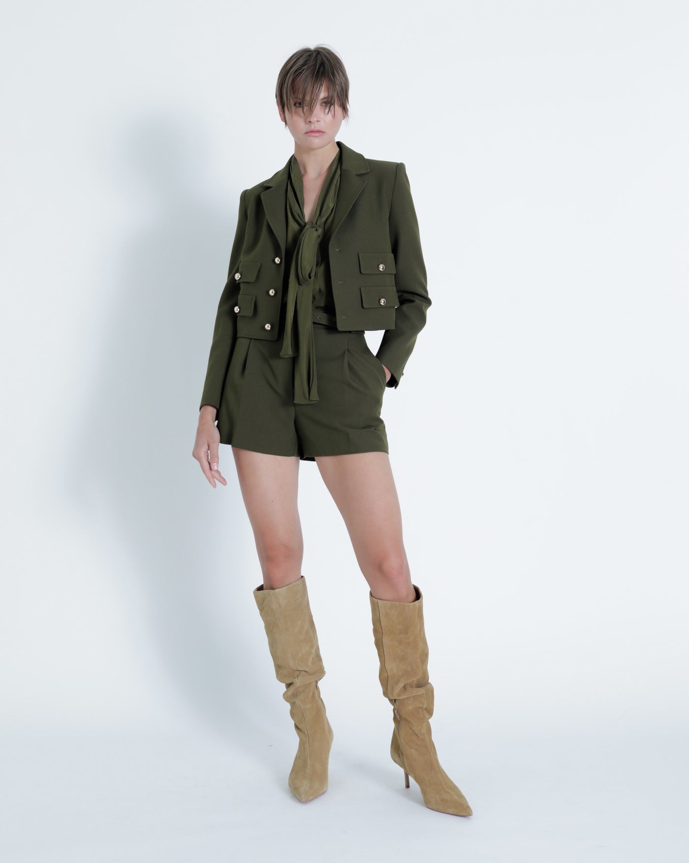 Marie Cropped Blazer - Army