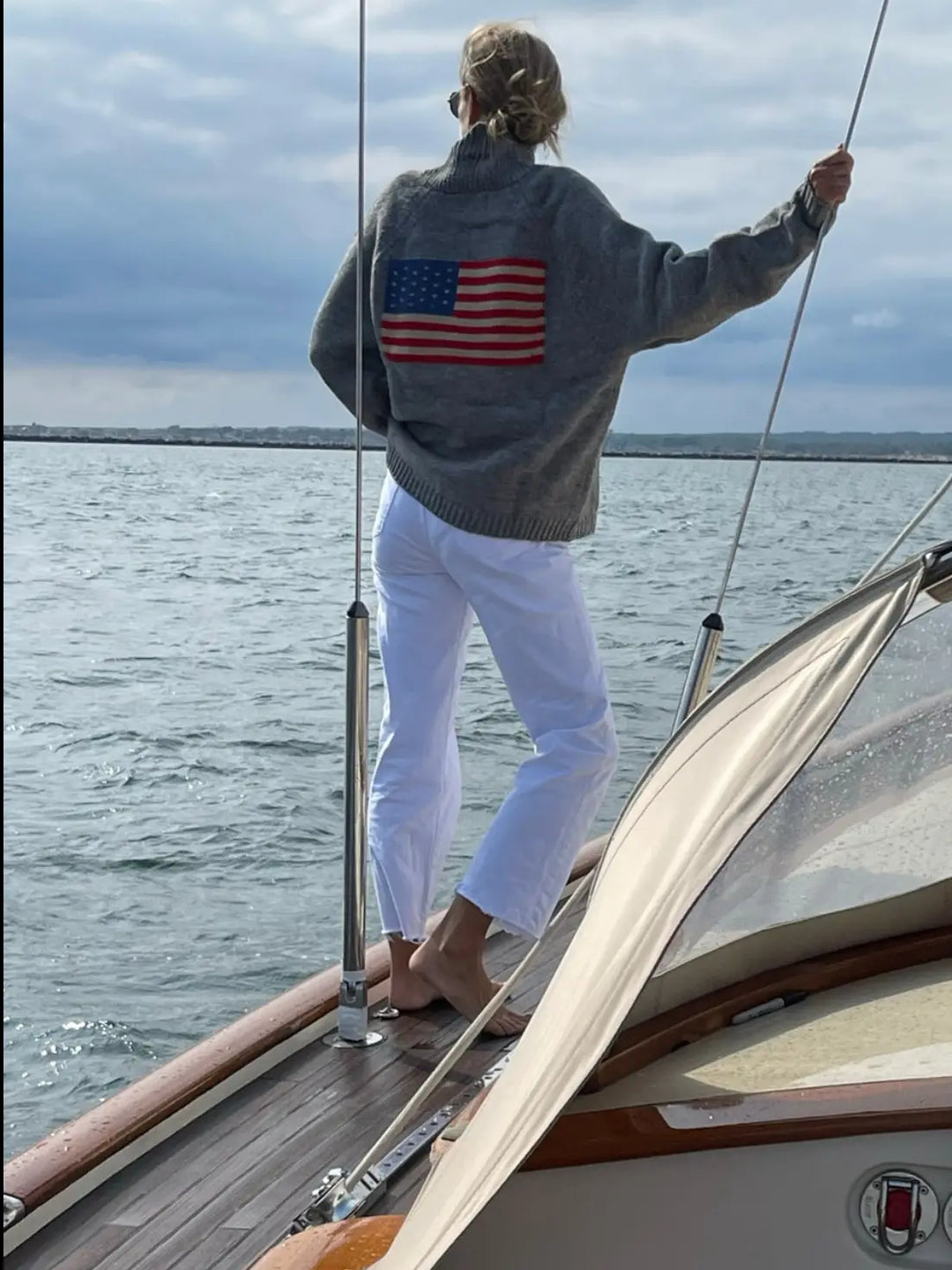 Varsity Flag Cardigan - Heather Gray