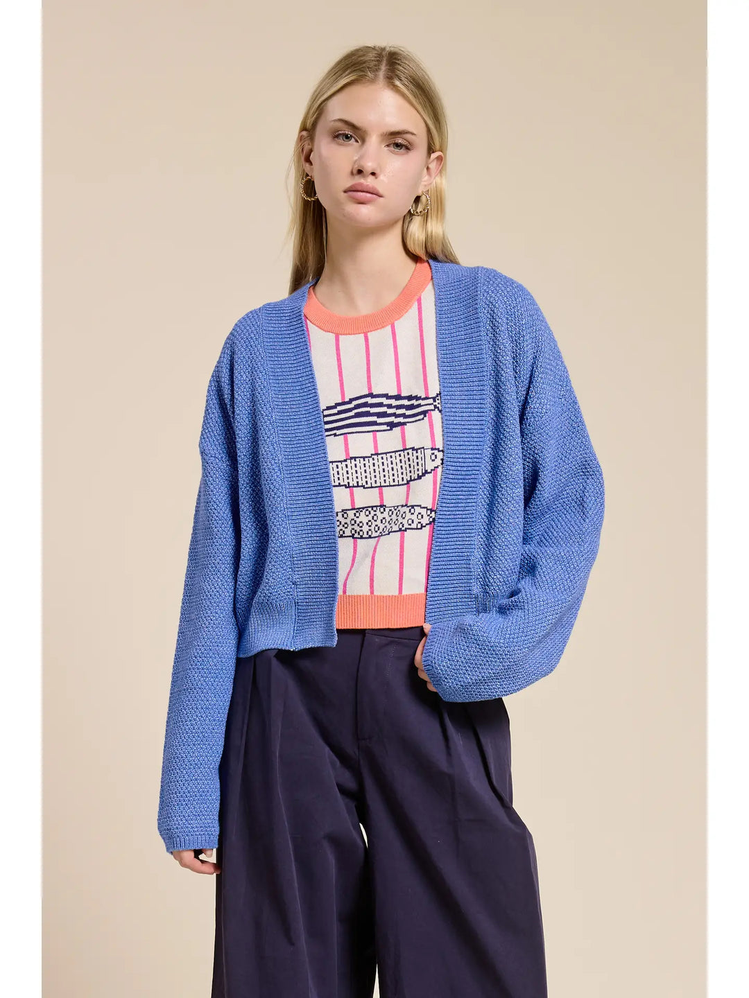 Waffle Sweater Cardigan - Coastal Blue