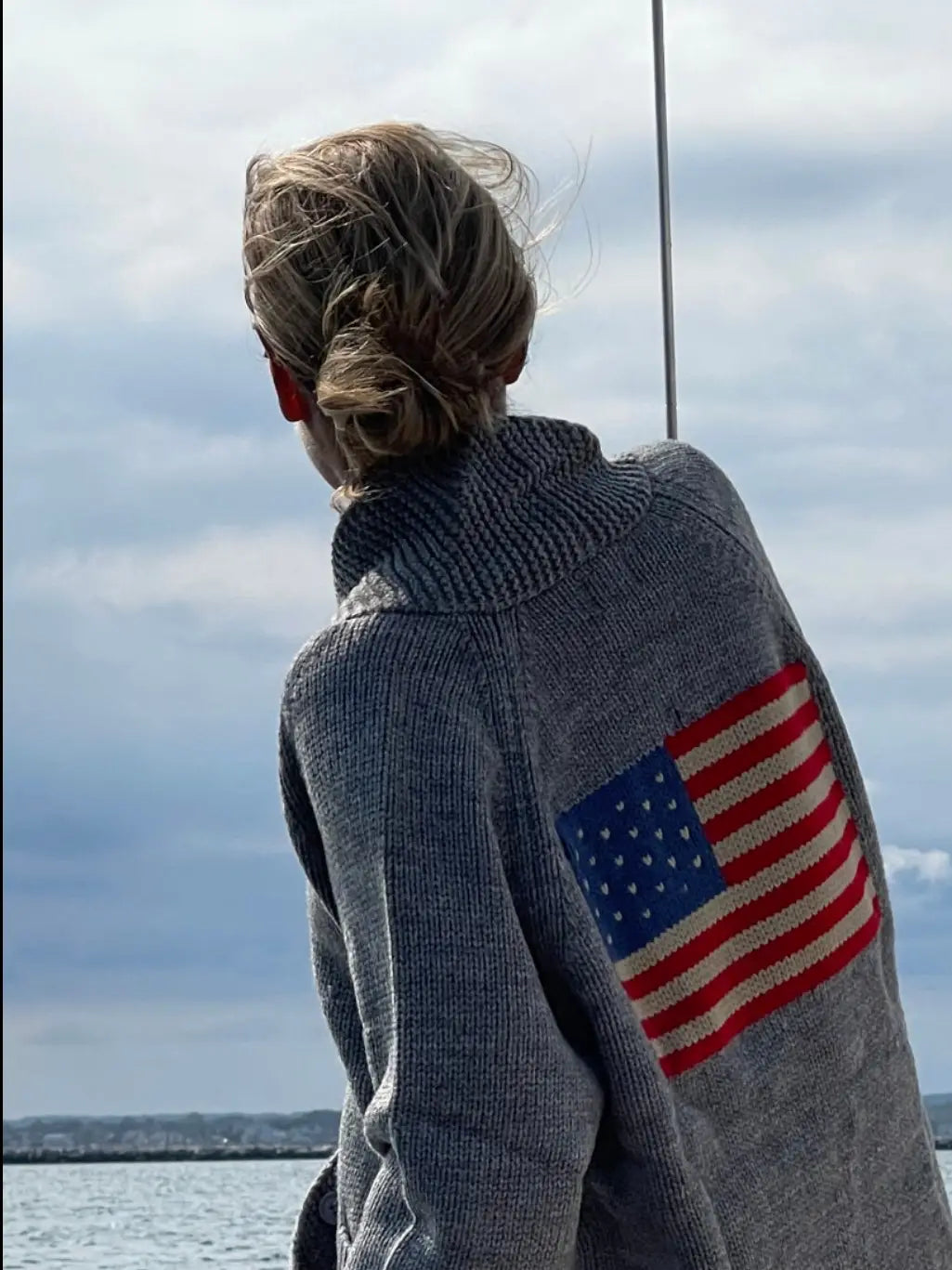 Varsity Flag Cardigan - Heather Gray