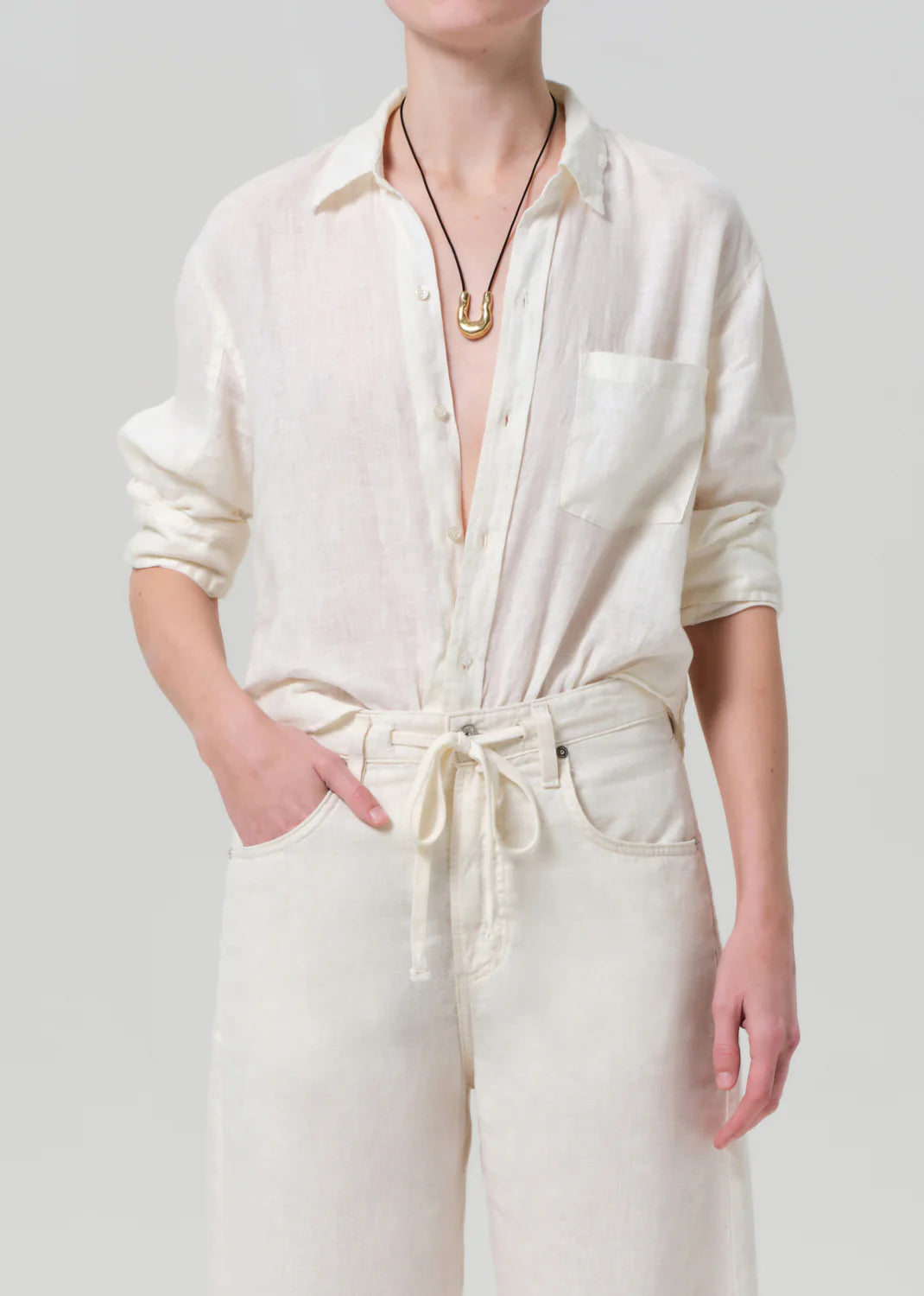 Kayla Shrunken Linen Shirt - Vanilla