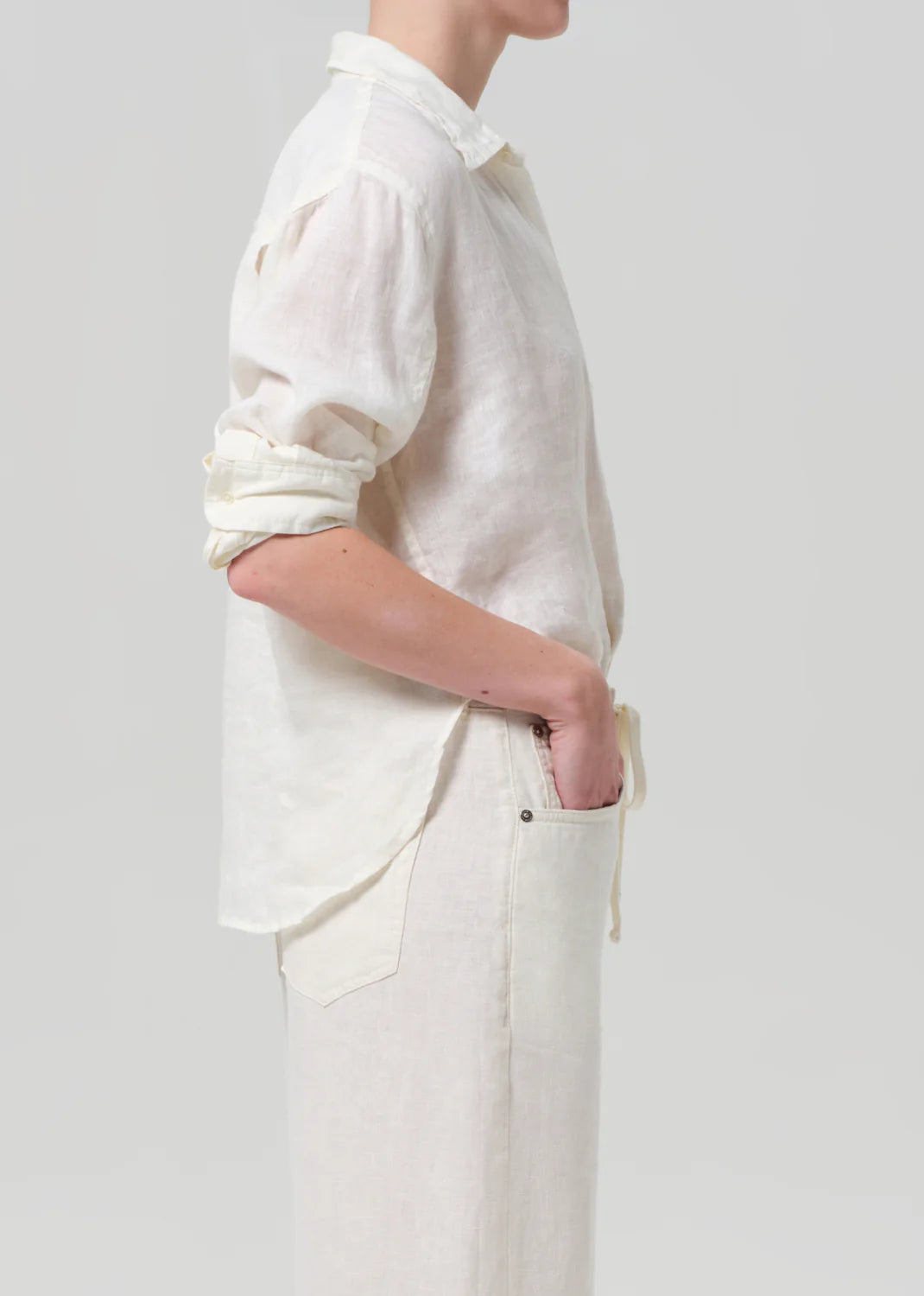 Kayla Shrunken Linen Shirt - Vanilla