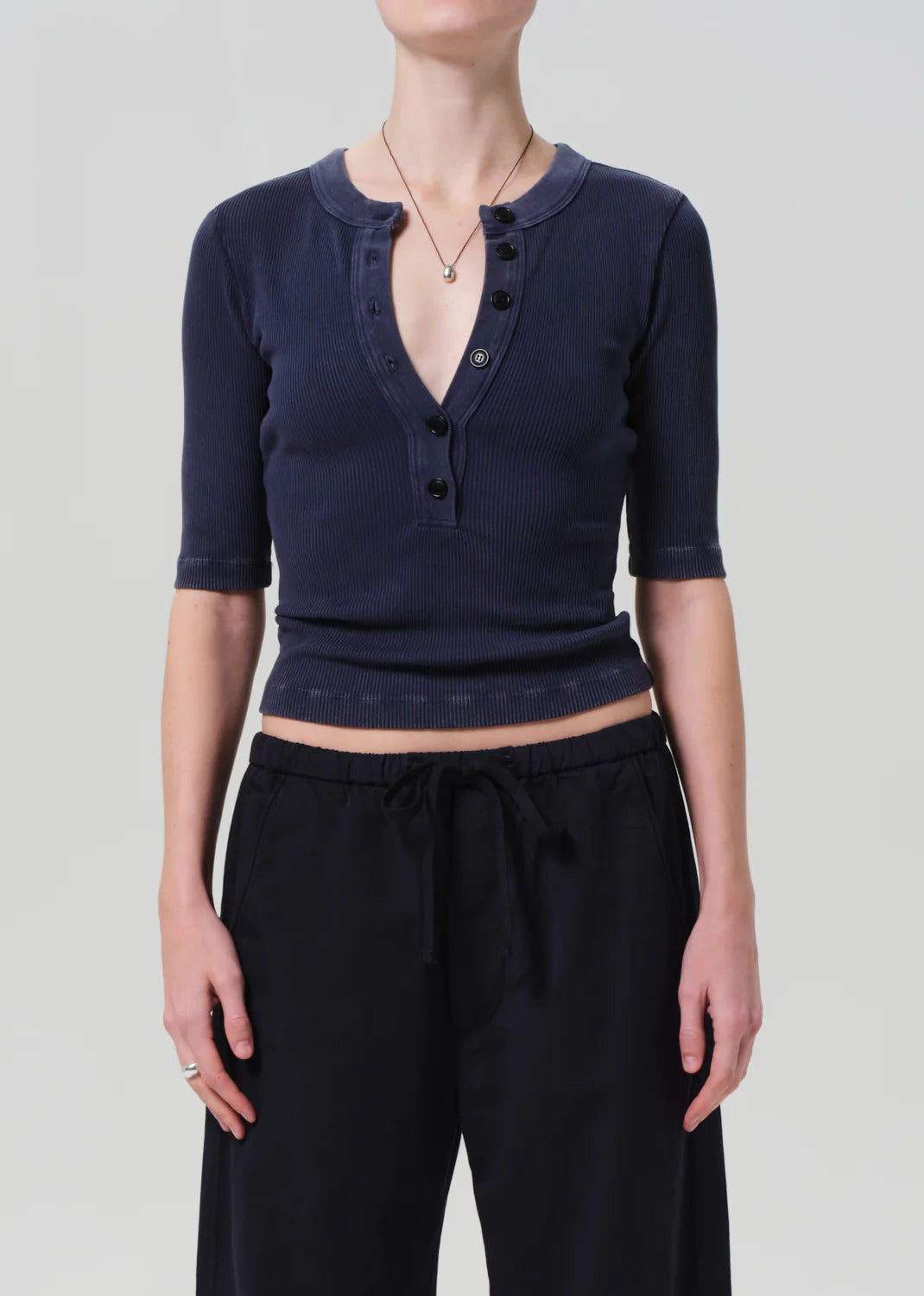 Nali Short Sleeve Henley - Mineral Navy