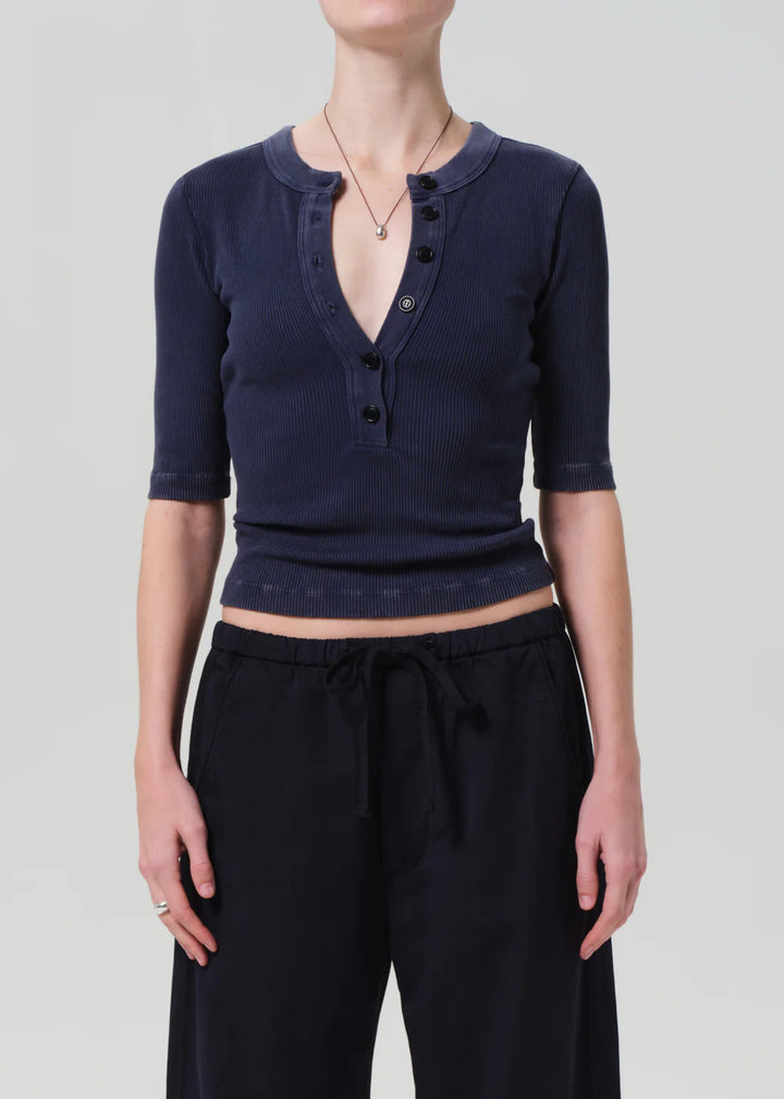 Nali Short Sleeve Henley - Mineral Navy