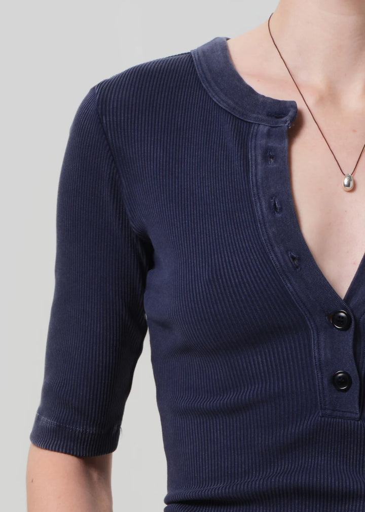 Nali Short Sleeve Henley - Mineral Navy
