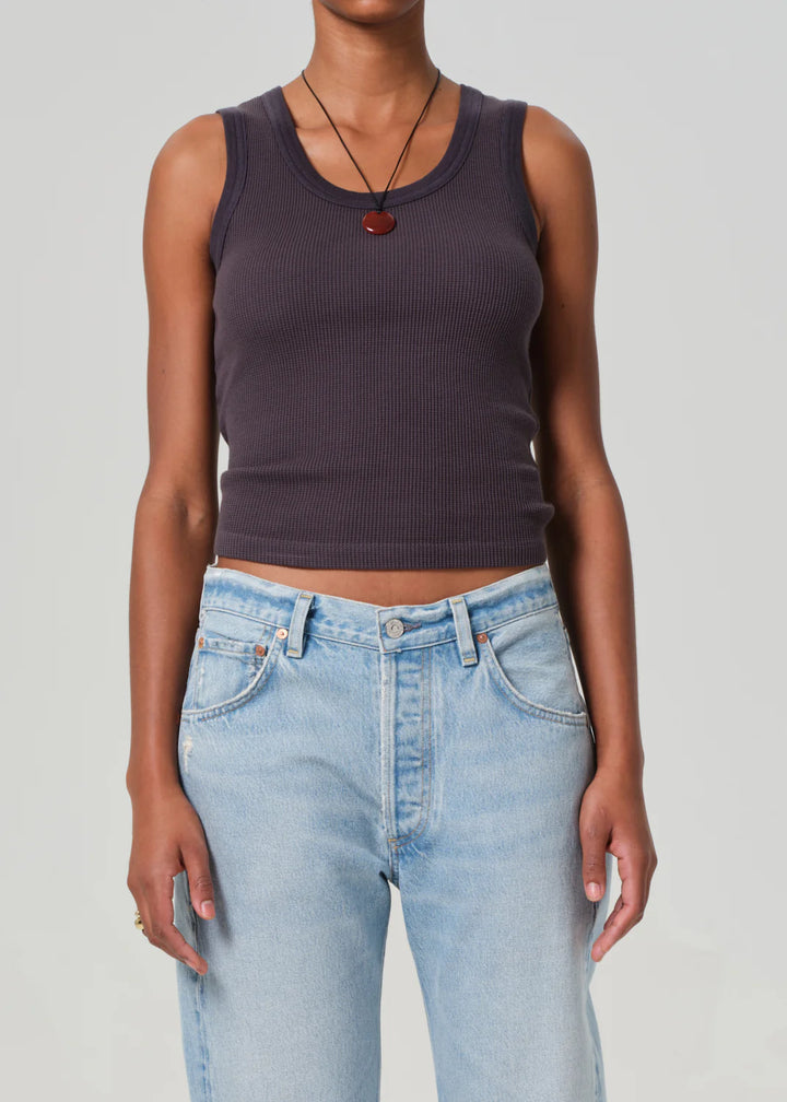 Inez Waffle Tank - Charcoal