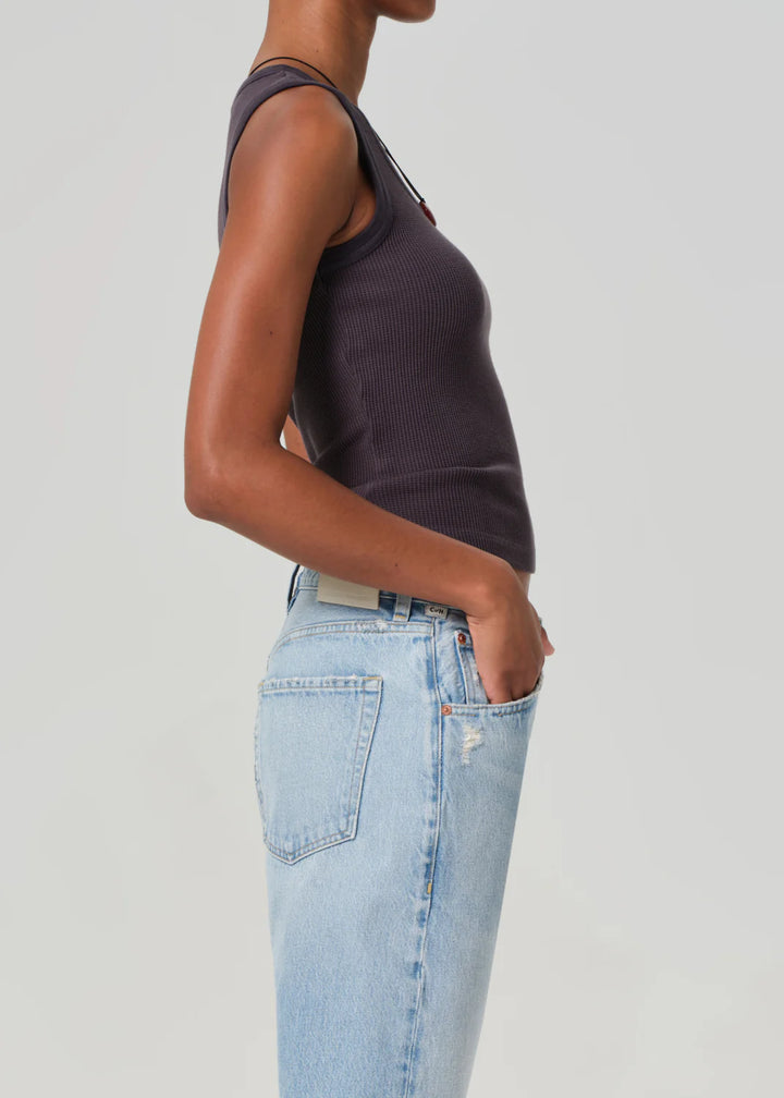 Inez Waffle Tank - Charcoal