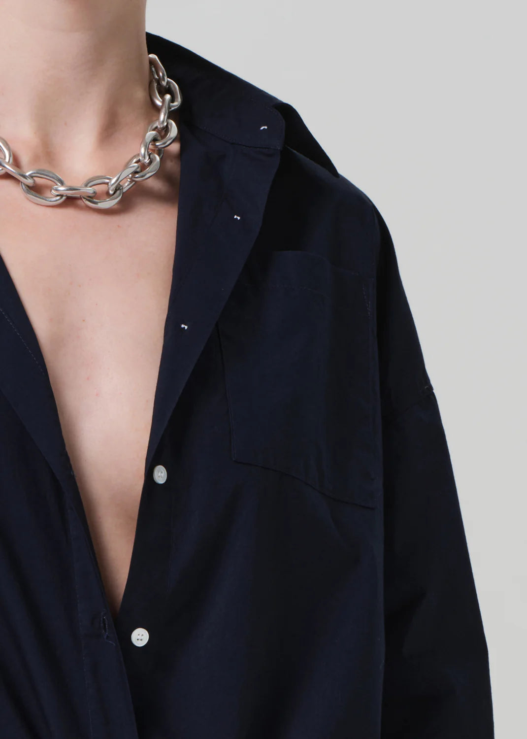Frances Cropped Cape Button Up - Navy