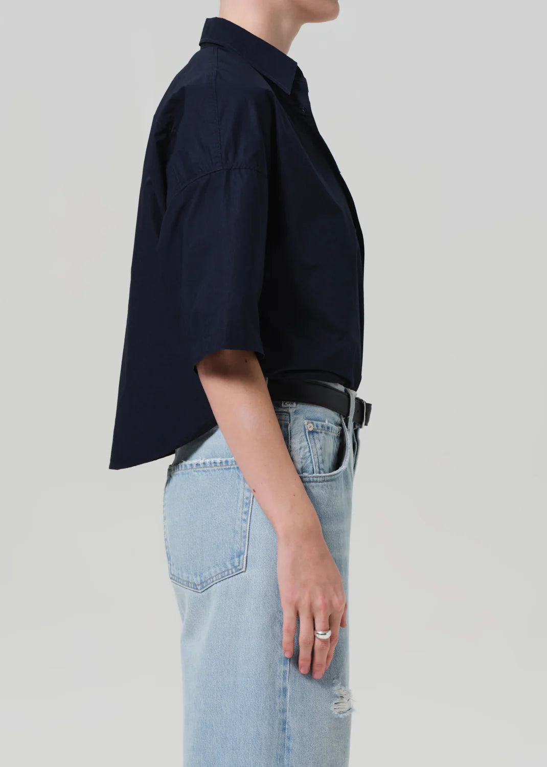 Frances Cropped Cape Button Up - Navy