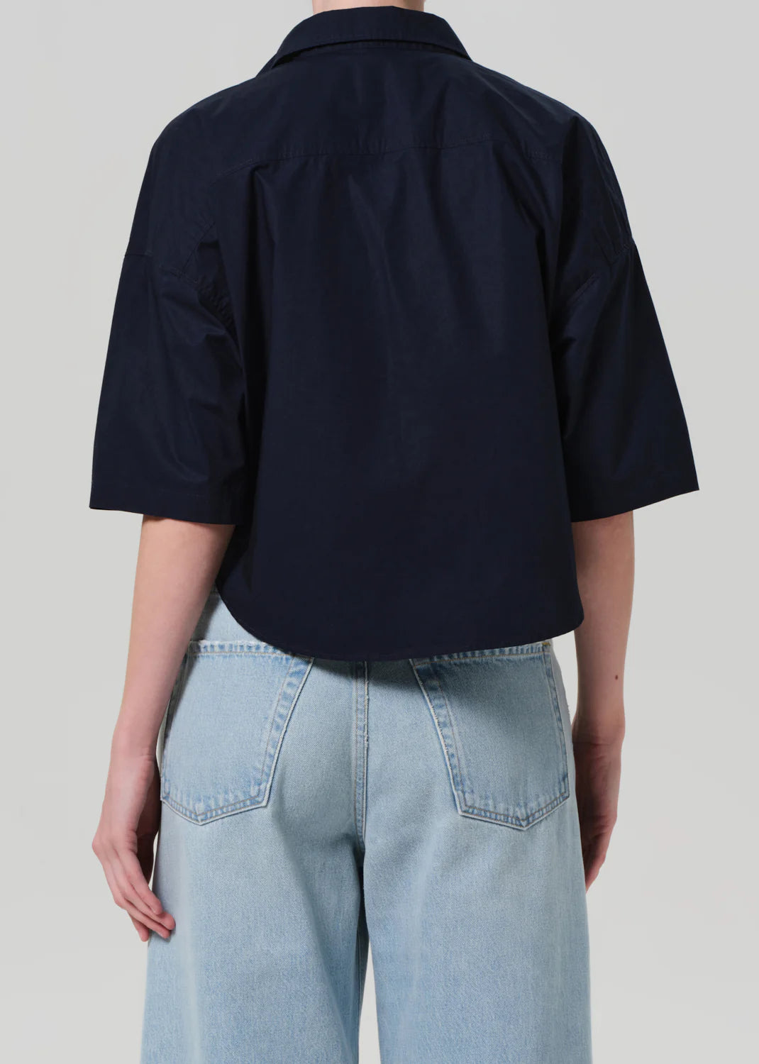 Frances Cropped Cape Button Up - Navy