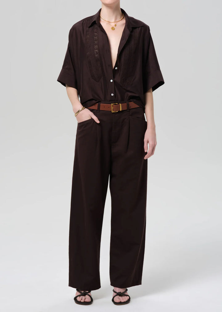 Claire Shirt w/ Lace Insert - Dark Chocolate