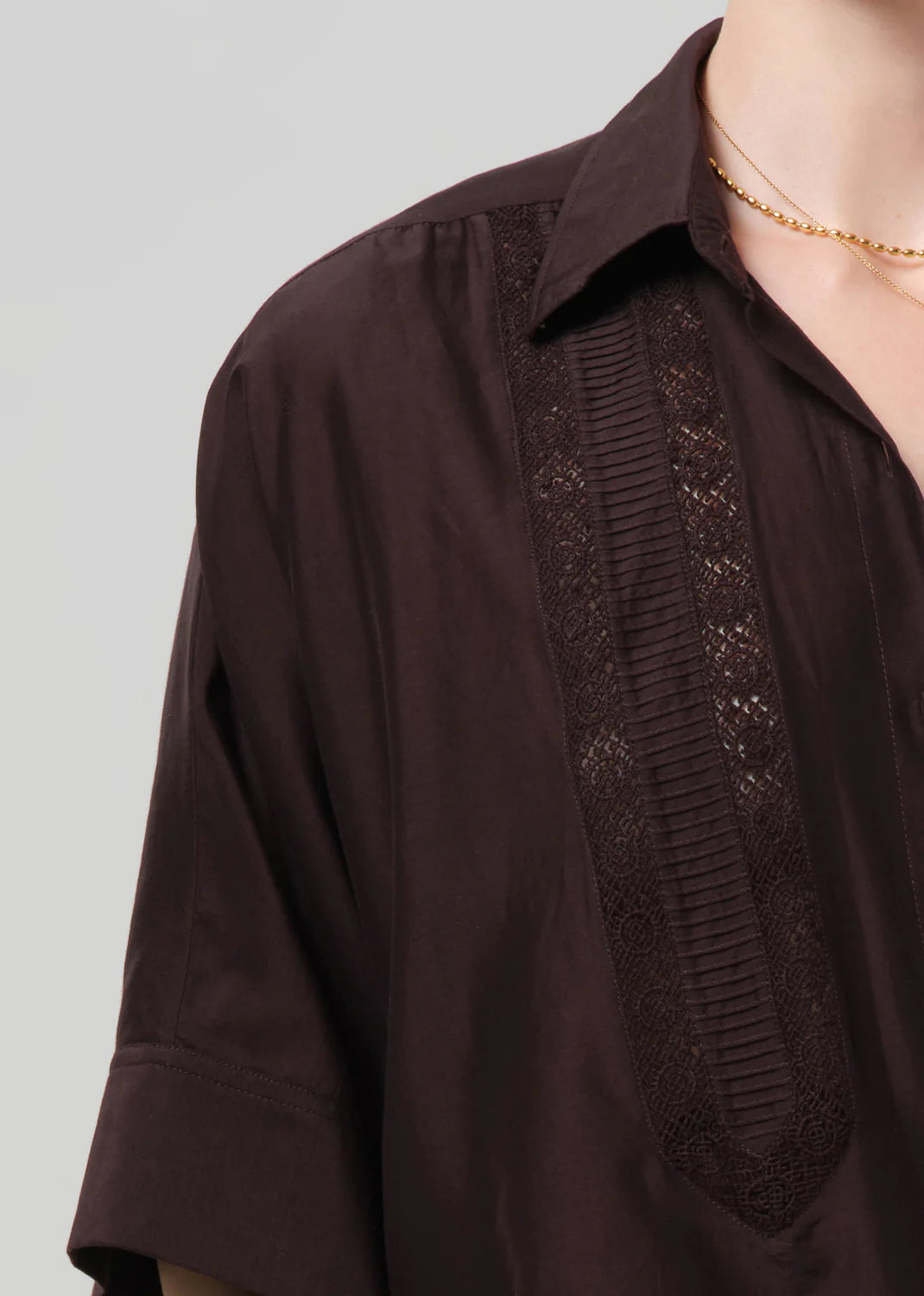 Claire Shirt w/ Lace Insert - Dark Chocolate