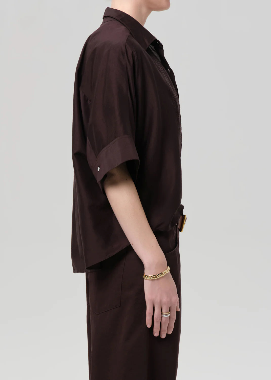 Claire Shirt w/ Lace Insert - Dark Chocolate