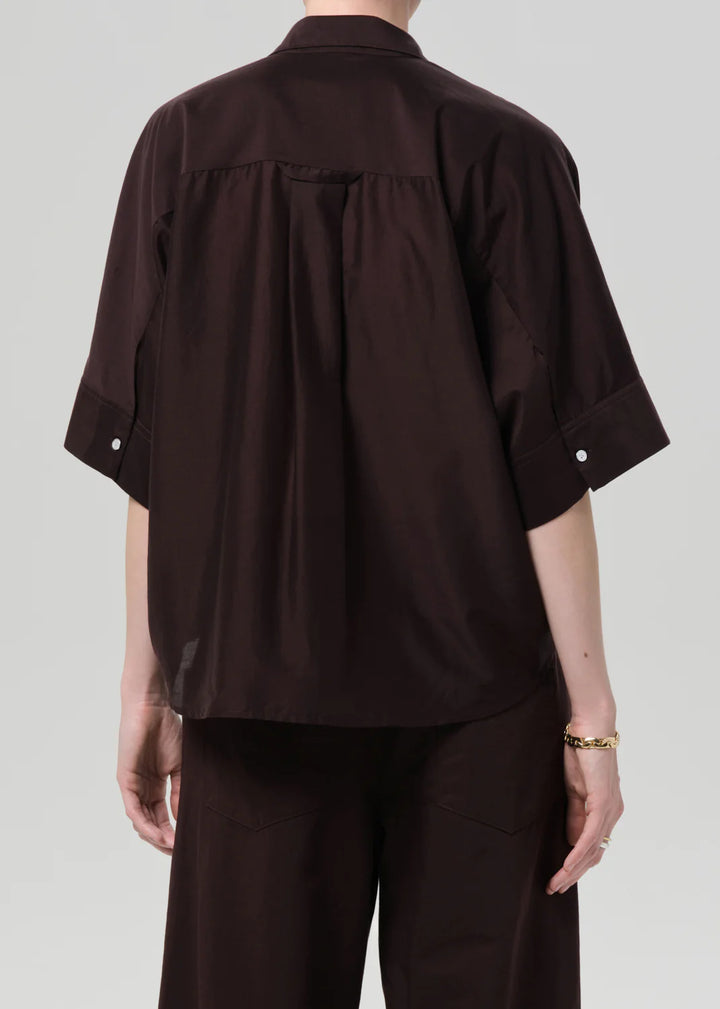 Claire Shirt w/ Lace Insert - Dark Chocolate