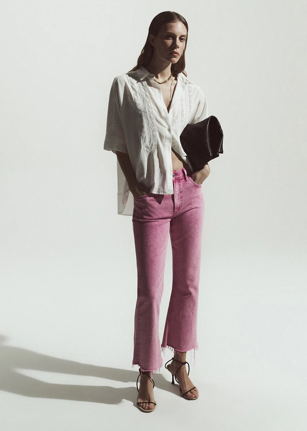 Claire Shirt w/ Lace Insert - White