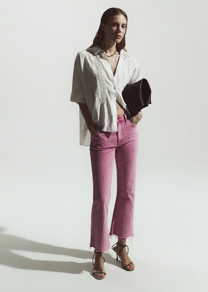 Claire Shirt w/ Lace Insert - White
