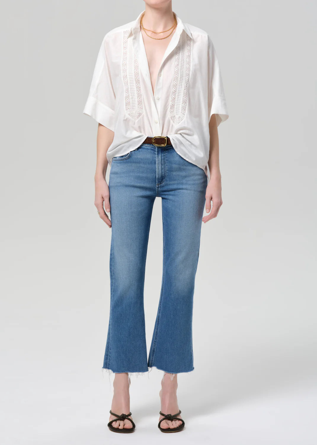Claire Shirt w/ Lace Insert - White