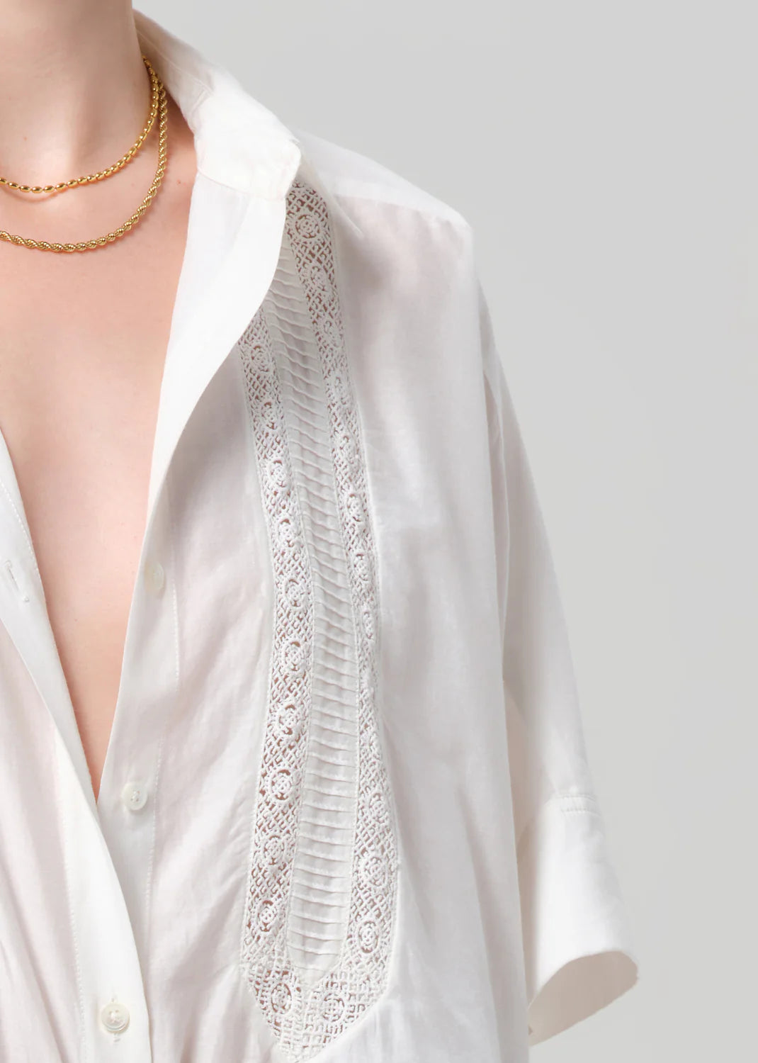 Claire Shirt w/ Lace Insert - White