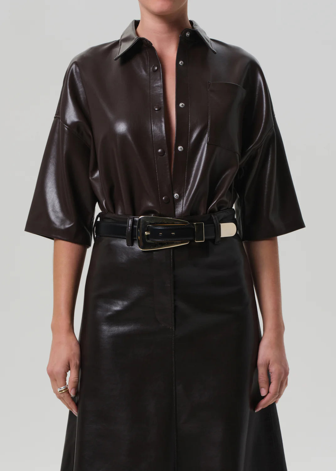 Frances Cropped Cape Button Up - Chocolate