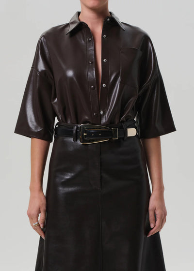 Frances Cropped Cape Button Up - Chocolate