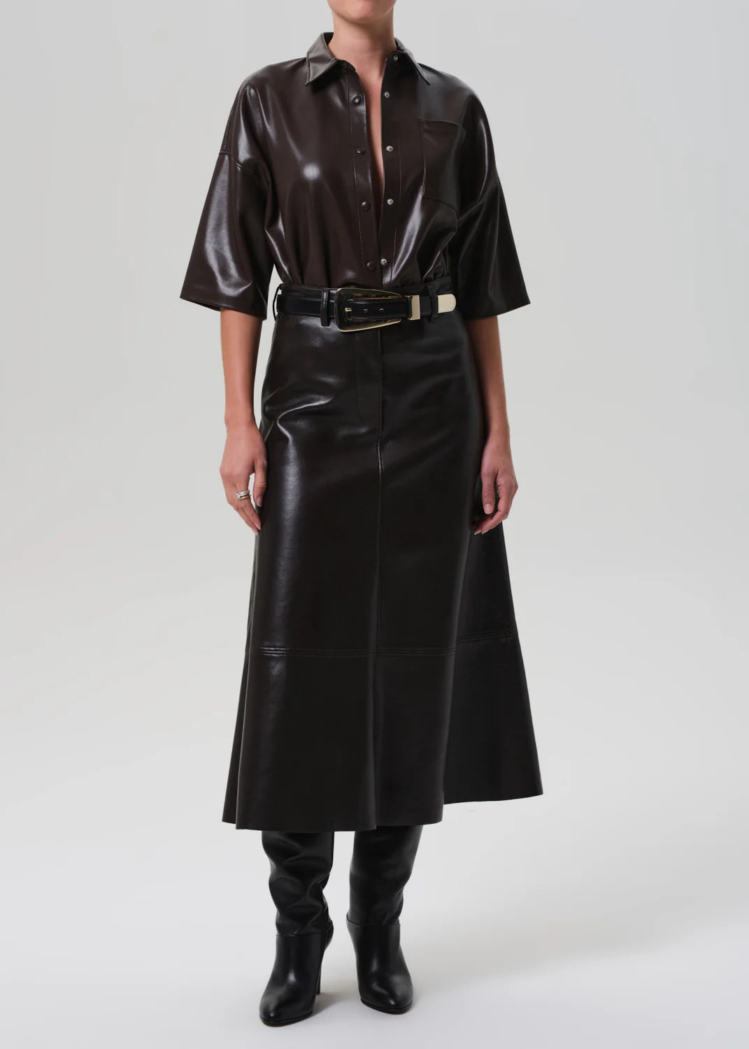Frances Cropped Cape Button Up - Chocolate