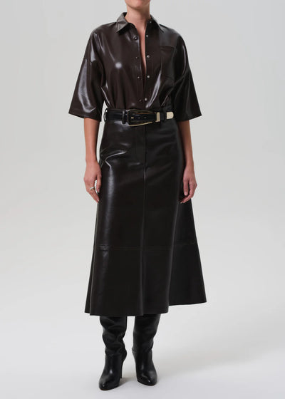 Frances Cropped Cape Button Up - Chocolate