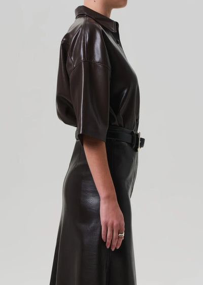 Frances Cropped Cape Button Up - Chocolate
