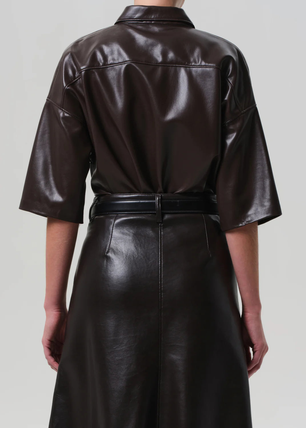 Frances Cropped Cape Button Up - Chocolate