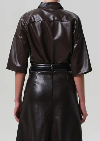Frances Cropped Cape Button Up - Chocolate