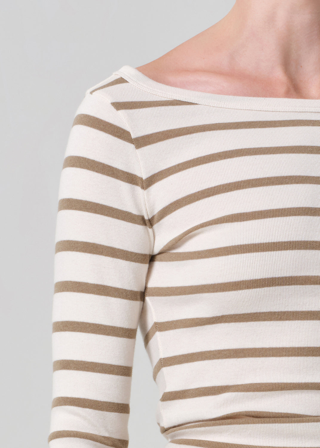 Boat Neck Slim Tee - Ginger Stripe