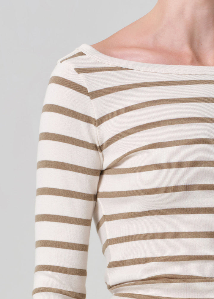 Boat Neck Slim Tee - Ginger Stripe