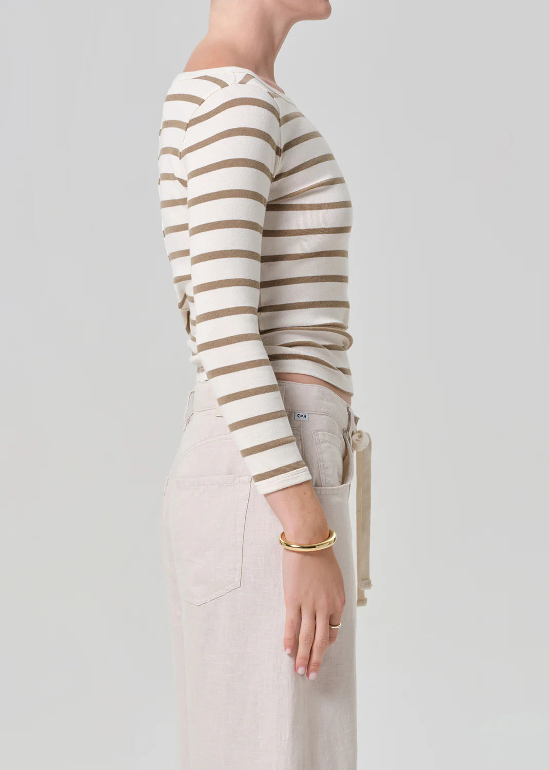 Boat Neck Slim Tee - Ginger Stripe