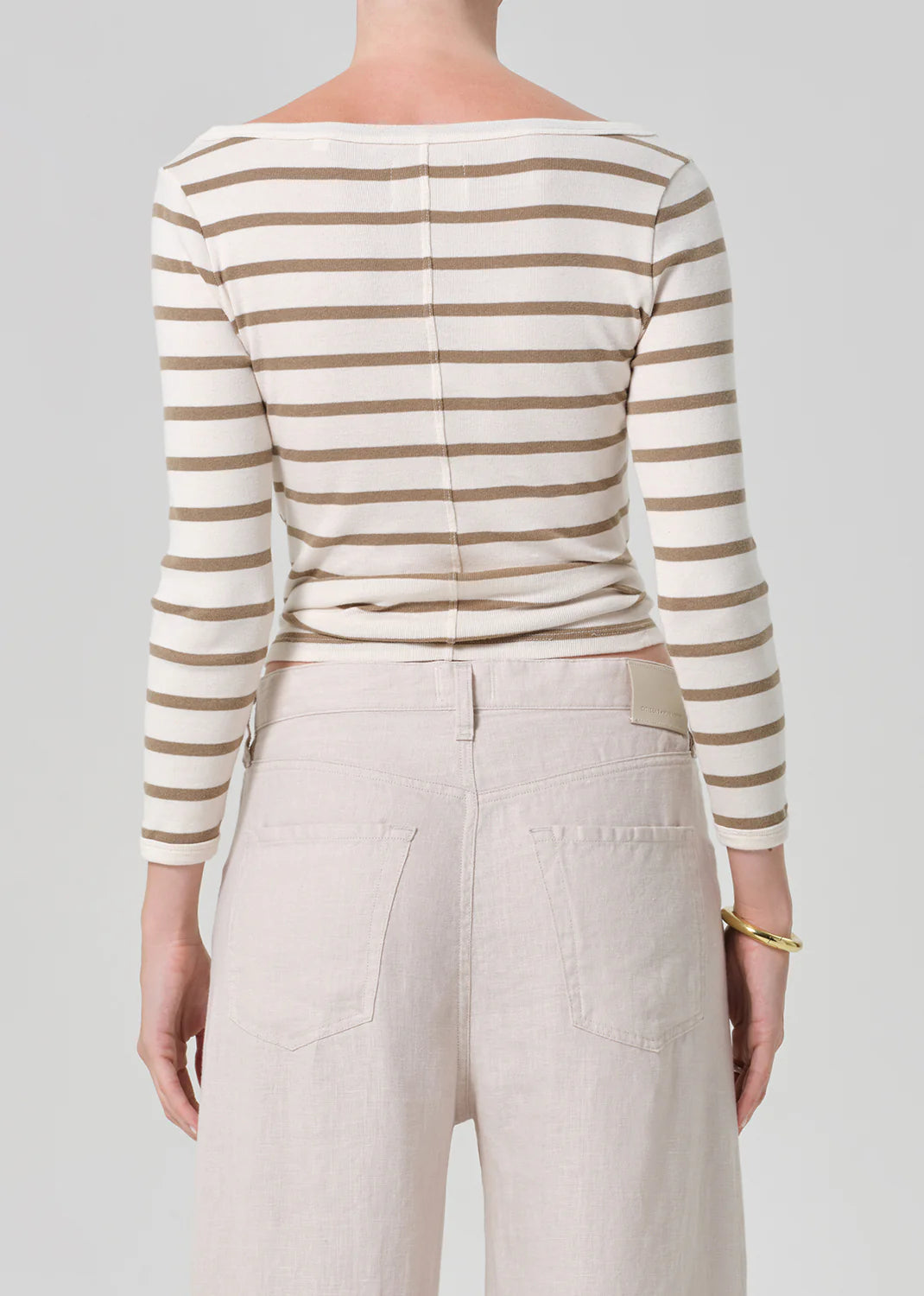Boat Neck Slim Tee - Ginger Stripe