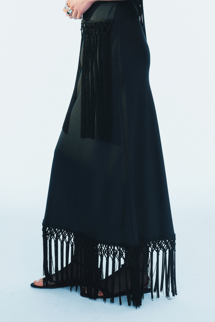 Brittlee Fringe Skirt - Black