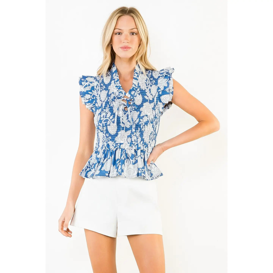 June Ruffled Top - Blue