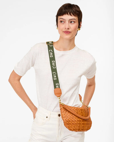 Adjustable Crossbody Strap - Army w/ Cream Embroidered Ciao