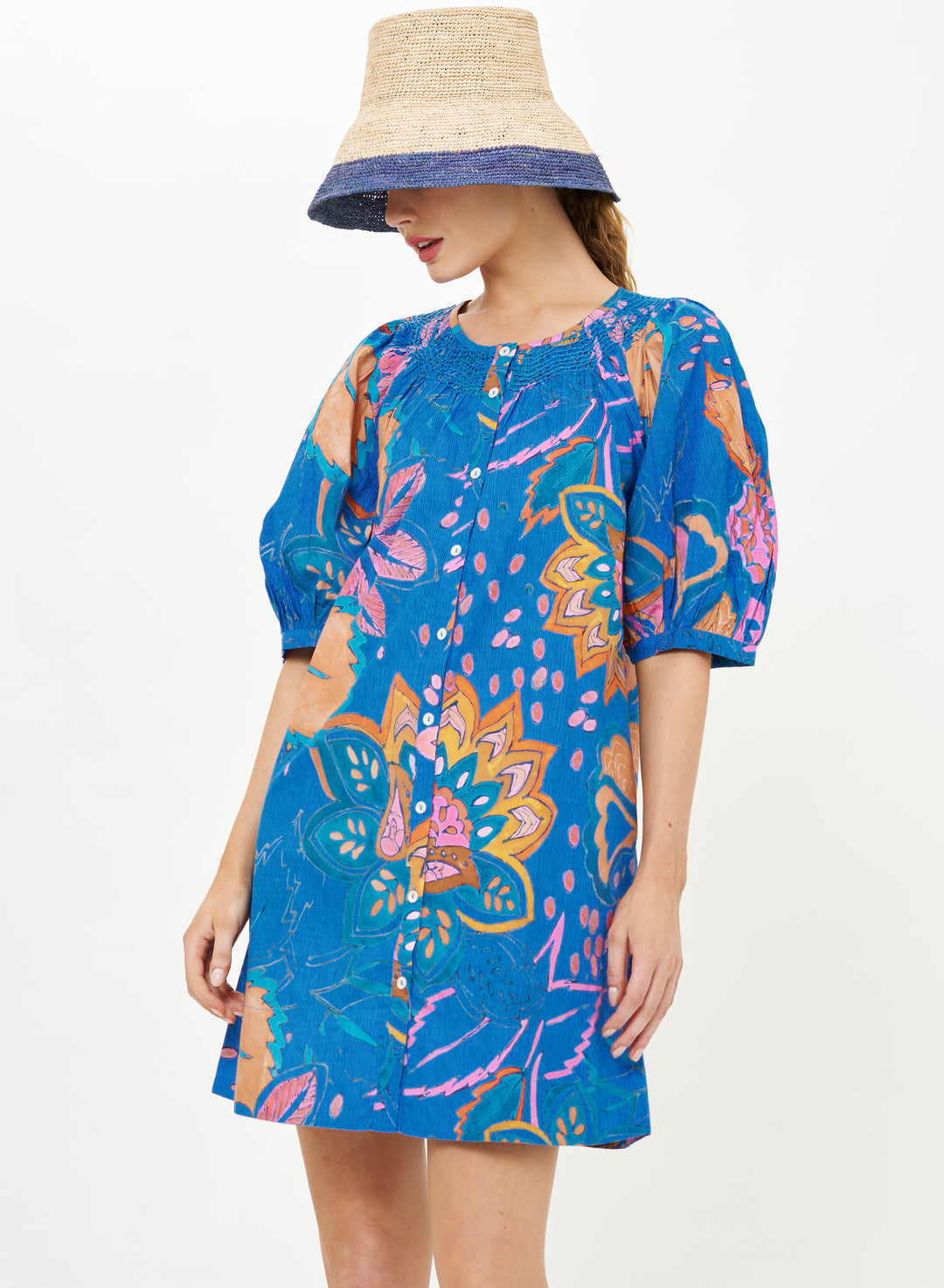 Embroidered Button Mini - Antico Blue
