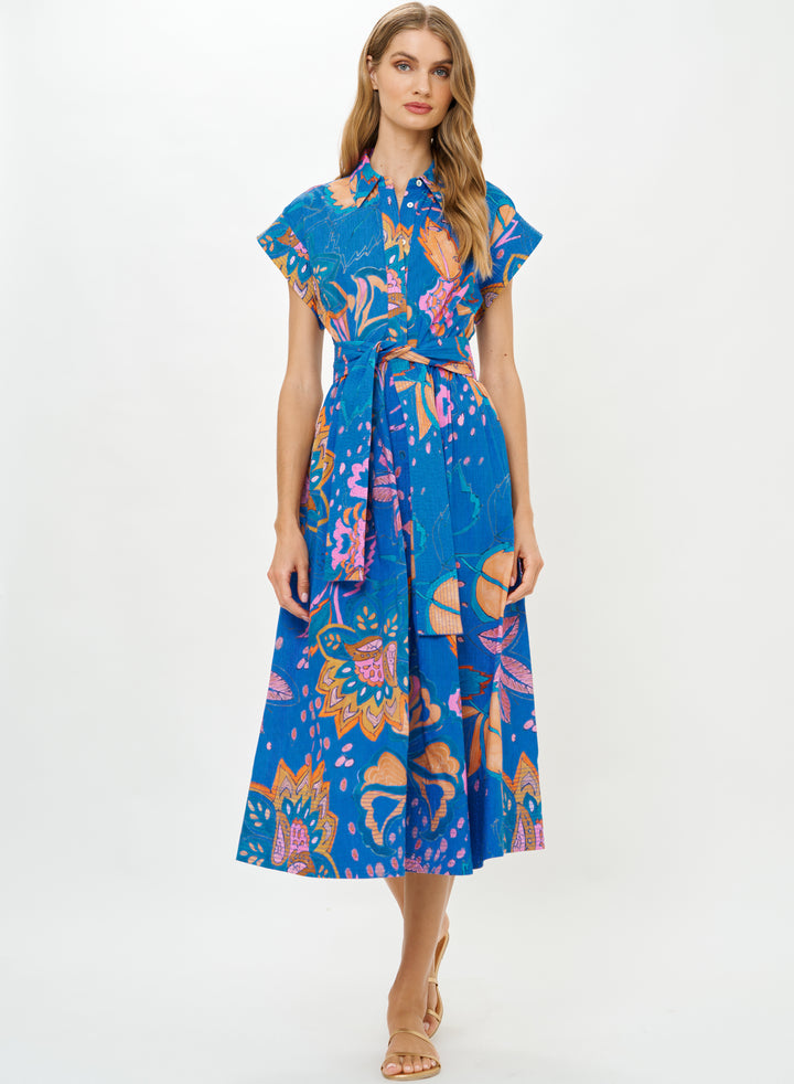 Belted Shirt Dress - Antico Blue