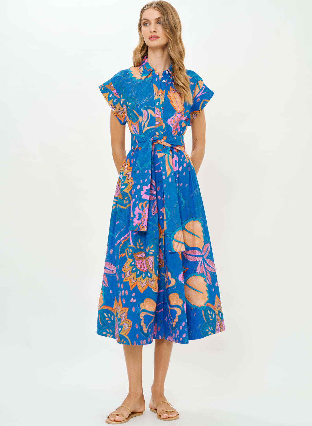 Belted Shirt Dress - Antico Blue