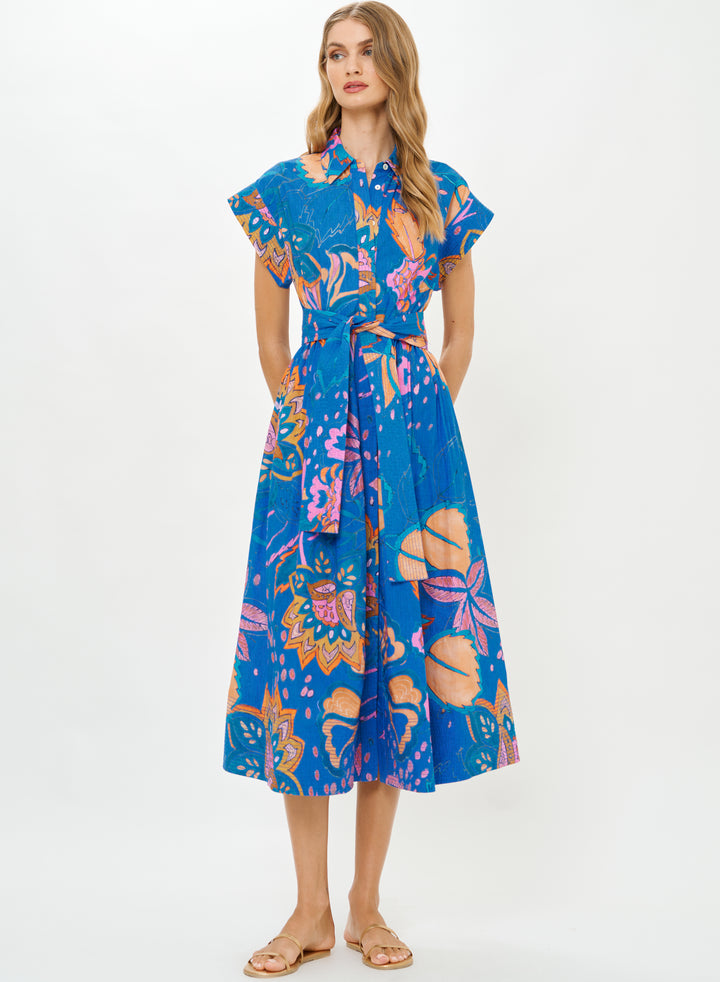 Belted Shirt Dress - Antico Blue