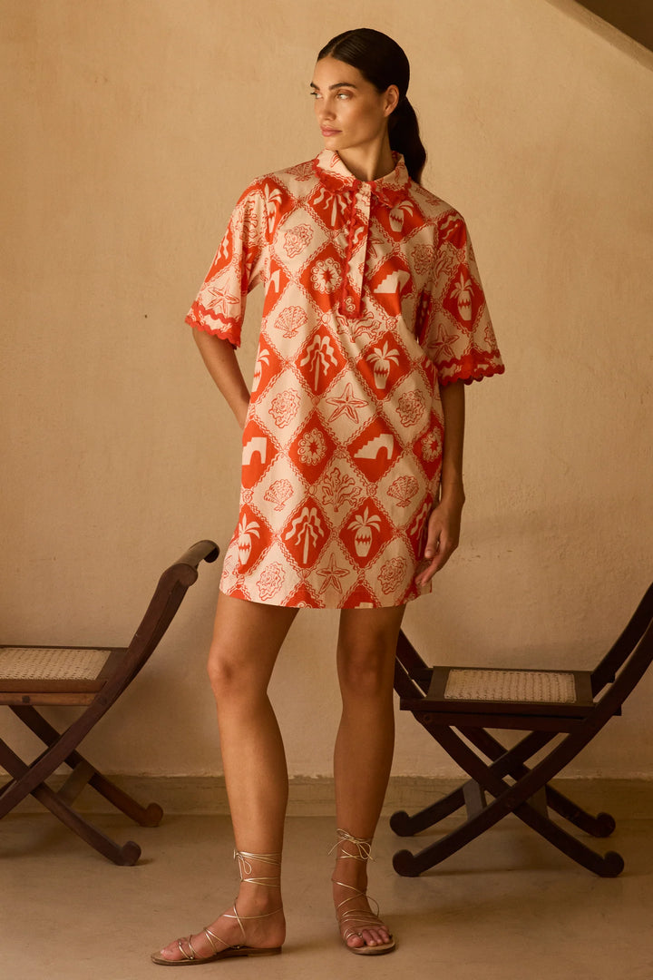Collared Shirt Dress Mini - Asterias Red