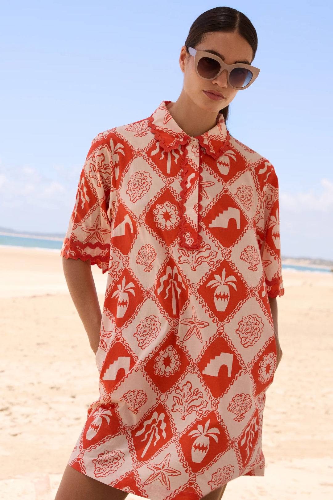 Collared Shirt Dress Mini - Asterias Red