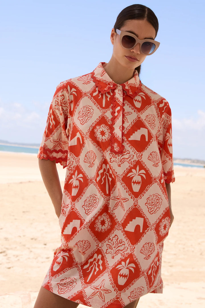 Collared Shirt Dress Mini - Asterias Red