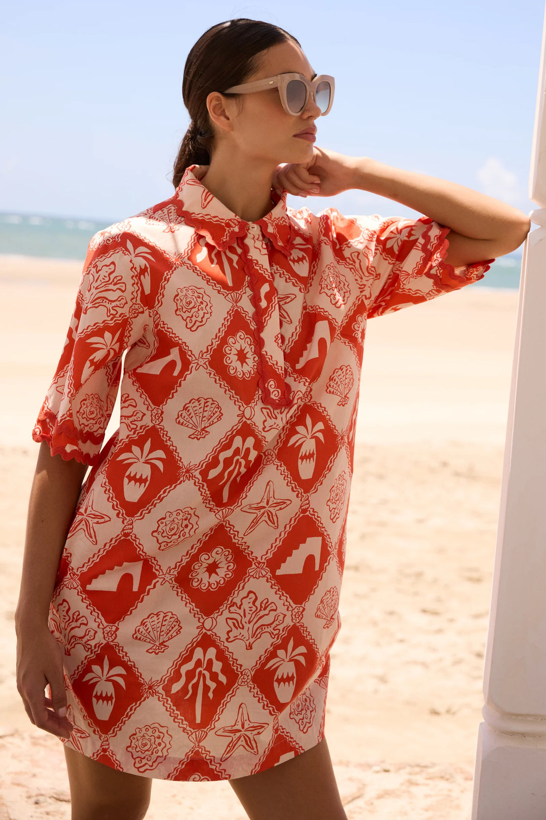Collared Shirt Dress Mini - Asterias Red