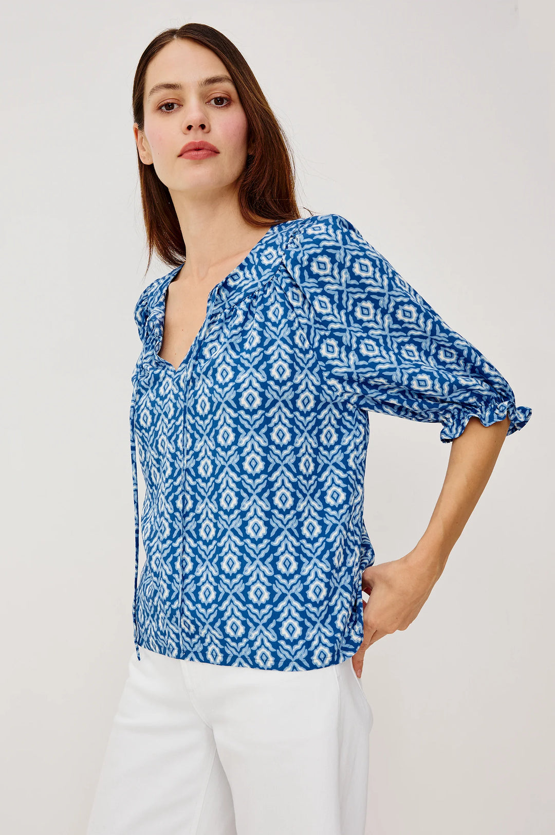 Belina Top - Blue Ikat